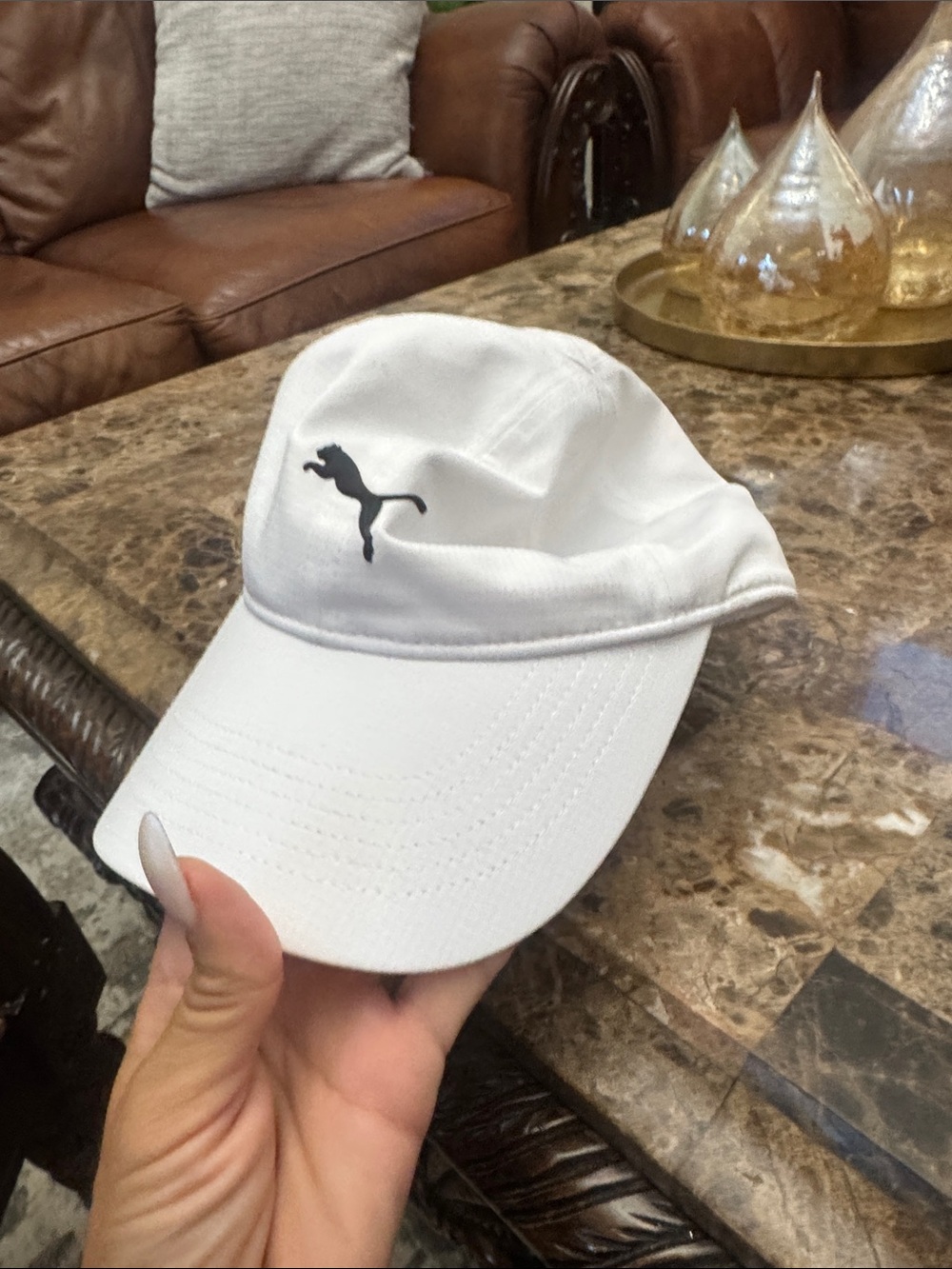 Puma Kids White Cap with Black Puma Logo